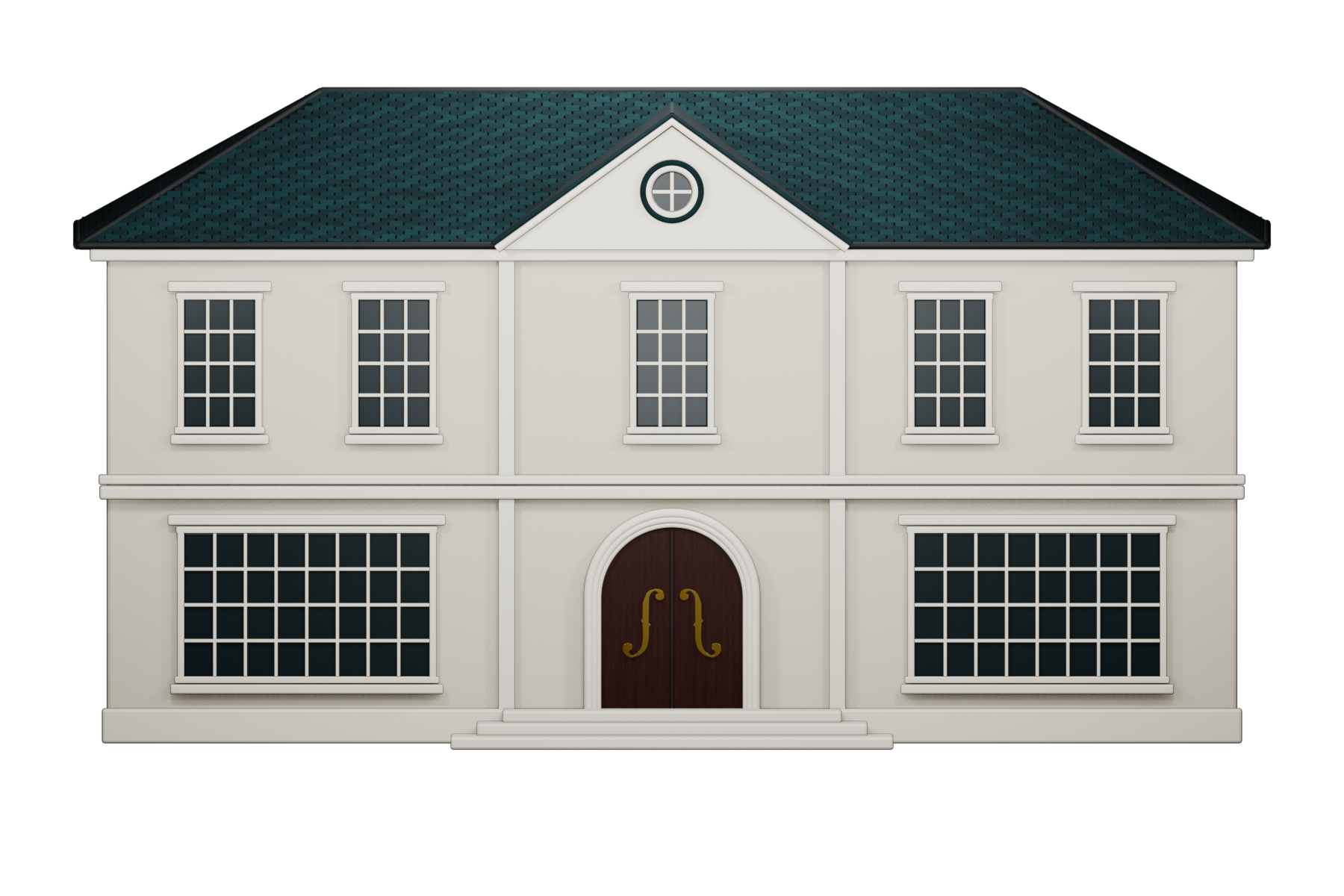 Frozen PNG reference of the white neoclassical house.